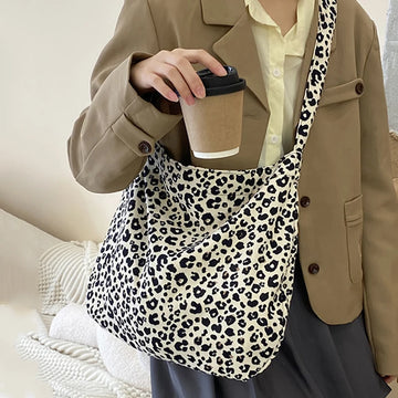 Xajzpa Fashion Canvas Bag Female Handbag Tote Large Capacity Underarm Bag Vintage Leopard Pattern Shoulder Shopping Bag